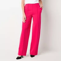 Liz Claiborne Womens Mid Rise Wide Leg Easy-on + Easy-off Seated Wear Pull-On Pants