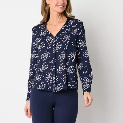 Liz Claiborne Womens Long Sleeve Regular Fit Button-Down Shirt