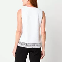 Liz Claiborne Womens Split Crew Neck Sleeveless Blouse