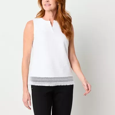 Liz Claiborne Womens Split Crew Neck Sleeveless Blouse