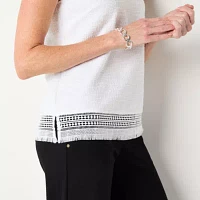 Liz Claiborne Womens Split Crew Neck Sleeveless Blouse
