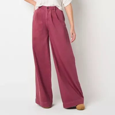 a.n.a Pleated Womens High Rise Wide Leg Jean