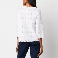 Liz Claiborne Womens Boat Neck 3/4 Sleeve Blouse