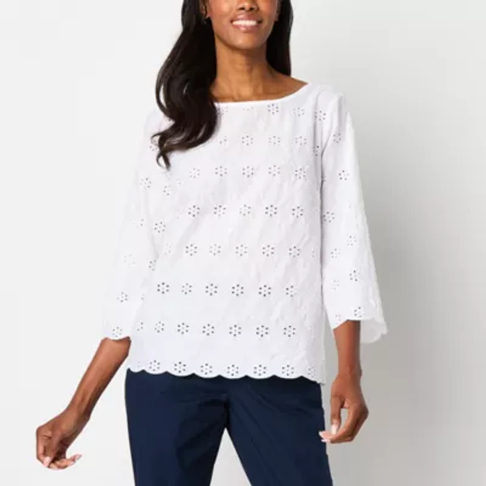 Liz Claiborne Womens Boat Neck 3/4 Sleeve Blouse