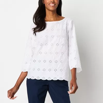 Liz Claiborne Womens Boat Neck 3/4 Sleeve Blouse