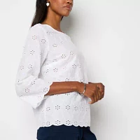 Liz Claiborne Womens Boat Neck 3/4 Sleeve Blouse