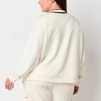 Stylus Womens Y Neck Long Sleeve Button Cardigan Plus