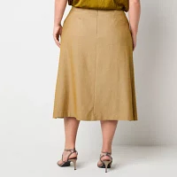 Worthington Womens Midi Wrap Skirt-Plus