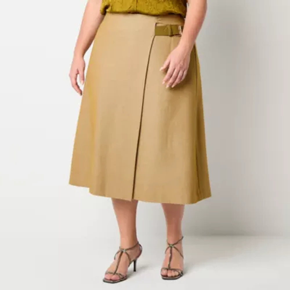 Worthington Womens Midi Wrap Skirt-Plus