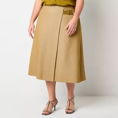 Worthington Womens Midi Wrap Skirt-Plus