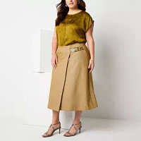 Worthington Womens Midi Wrap Skirt-Plus