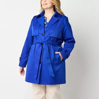 Liz Claiborne Lightweight Belted Womens Plus Trench Coat