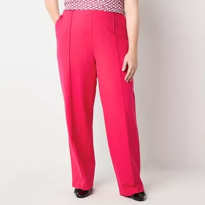 Liz Claiborne-Plus Womens Mid Rise Wide Leg Easy-on + Easy-off Seated Wear Pull-On Pants