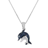 1/10 CT.T.W. Natural Diamond Sterling SIlver Dolphin Pendant Necklace