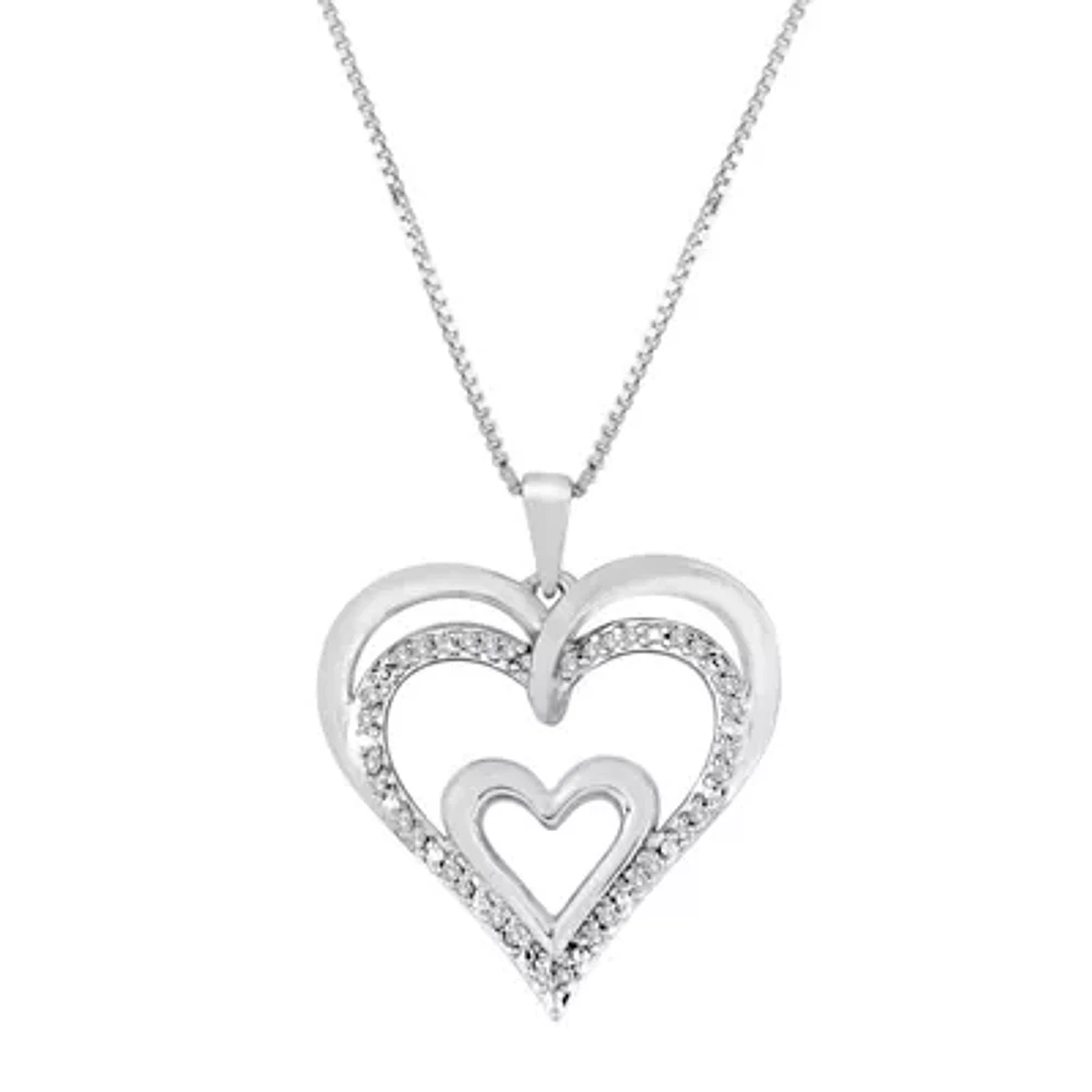 1/10 CT. T.W. Diamond Openwork Triple-Heart Pendant Necklace Sterling Silver