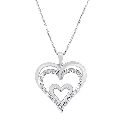 1/10 CT. T.W. Diamond Openwork Triple-Heart Pendant Necklace Sterling Silver