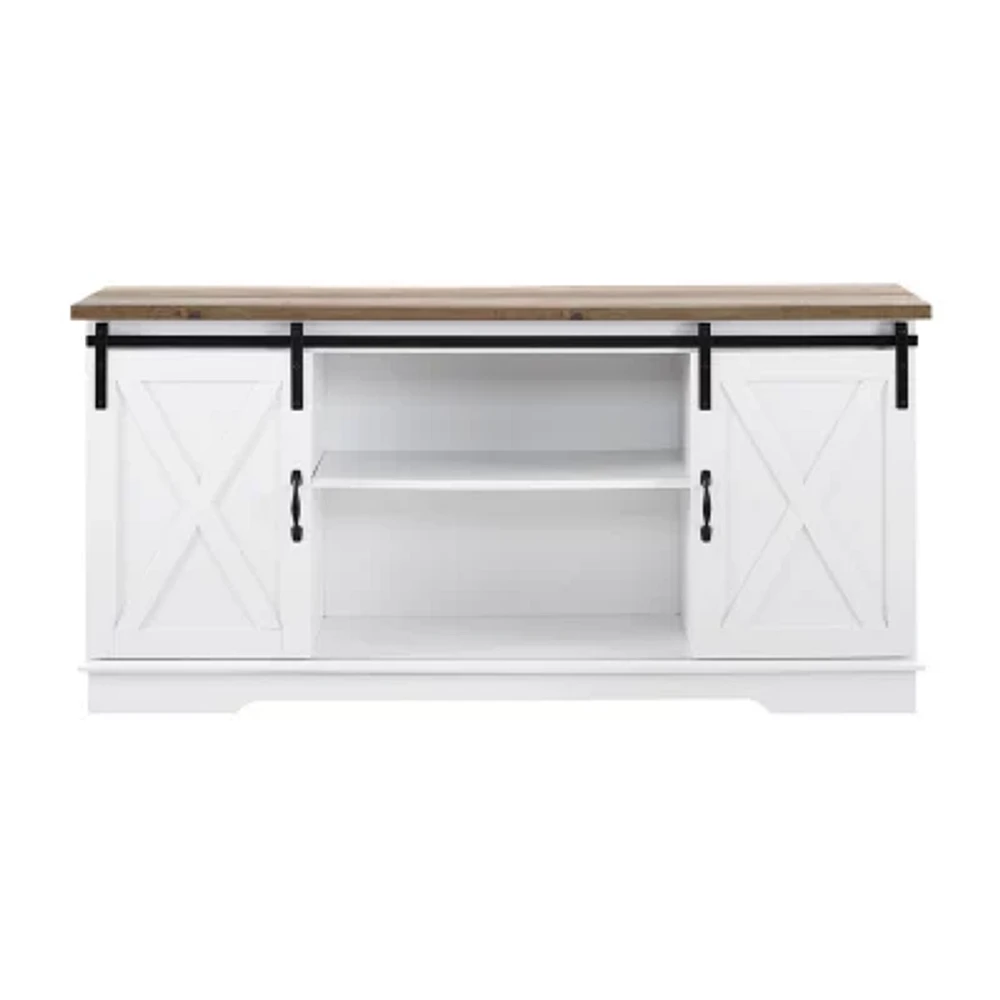 Farmhouse 65" Sliding Barndoor Wood TV Stand