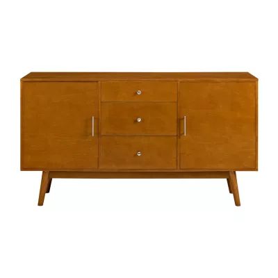 60" Mid-Century Modern Wood Console TV Stand