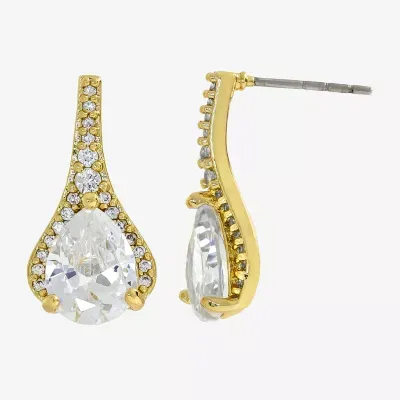 Sparkle Allure Cubic Zirconia 14K Gold Over Brass Pear Drop Earrings