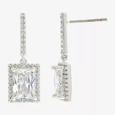 Sparkle Allure Cubic Zirconia Pure Silver Over Brass Rectangular Drop Earrings