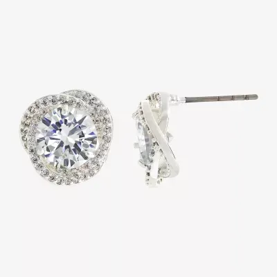 Sparkle Allure Cubic Zirconia Pure Silver Over Brass 11mm Knot Stud Earrings