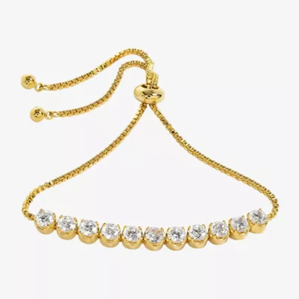 Sparkle Allure Cubic Zirconia 14K Gold Over Brass Box Bolo Bracelet