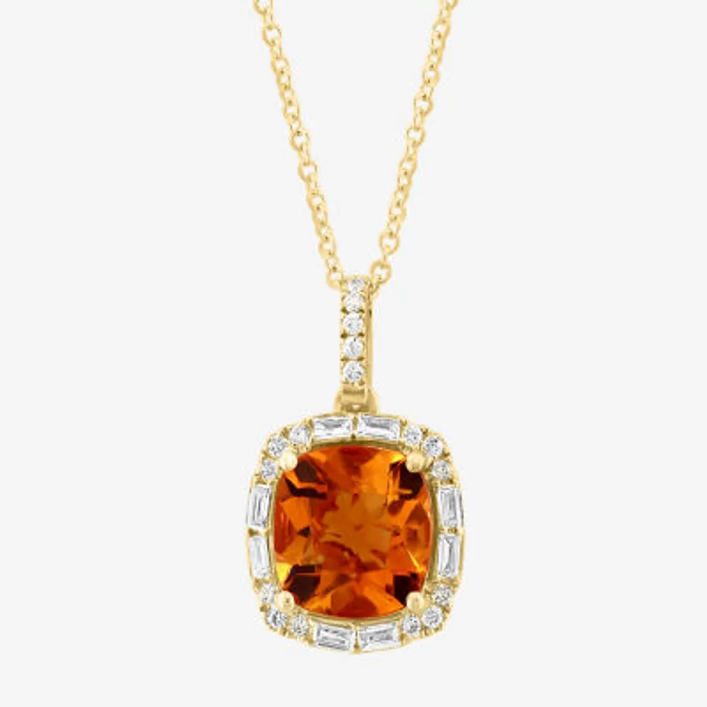Effy  Womens 1/3 CT. T.W. Diamond & Genuine Orange Citrine 14K Gold Pendant Necklace