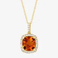 Effy  Womens 1/3 CT. T.W. Diamond & Genuine Orange Citrine 14K Gold Pendant Necklace