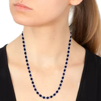 Effy  Womens Genuine Blue Sapphire Sterling Silver Round Tennis Necklaces