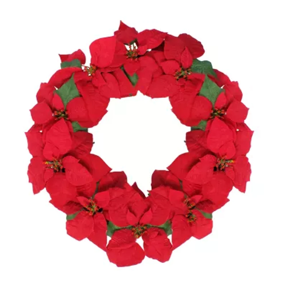 Northlight 24" Red Artificial Poinsettia Flower Unlit Indoor Christmas Wreath