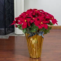 Northlight 28" Red Artificial Poinsettia With Gold Wrapped Pot Christmas Tabletop Decor