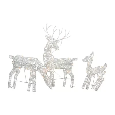 Northlight Set Of 3 White Glittered Doe Fawn And Reindeer Outdoor Christmas Yard Art