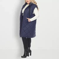 White Mark Hooded Plus Womens Puffer Vest