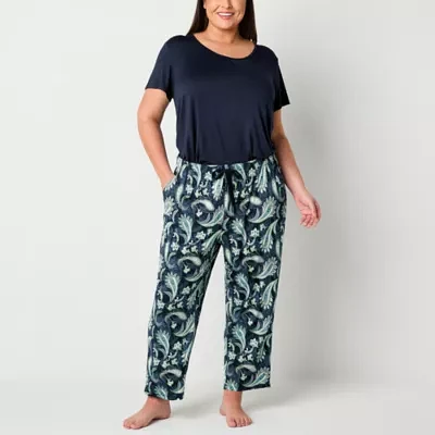 Liz Claiborne Cool and Calm Womens Plus Short Sleeve 2-pc. Pajama Sets