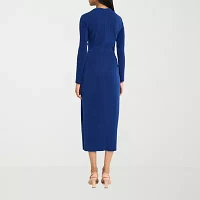 London Style Womens Long Sleeve Midi Sheath Dress