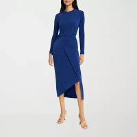 London Style Womens Long Sleeve Midi Sheath Dress