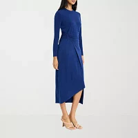 London Style Womens Long Sleeve Midi Sheath Dress