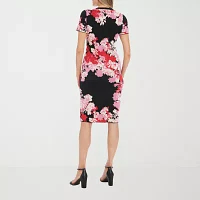 London Style Womens Short Sleeve Floral Midi Sweater Dress Petite