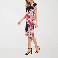 London Style Womens Short Sleeve Floral Midi Sweater Dress Petite