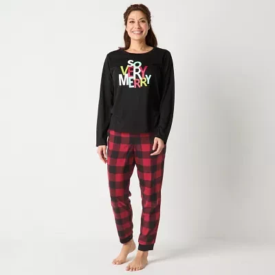 North Pole Trading Co. Womens Microfleece Crew Neck Long Sleeve 2-pc. Matching Family Pant Pajama Set