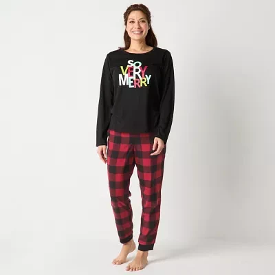 North Pole Trading Co. Womens Tall Microfleece Crew Neck Long Sleeve 2-pc. Matching Family Pant Pajama Set