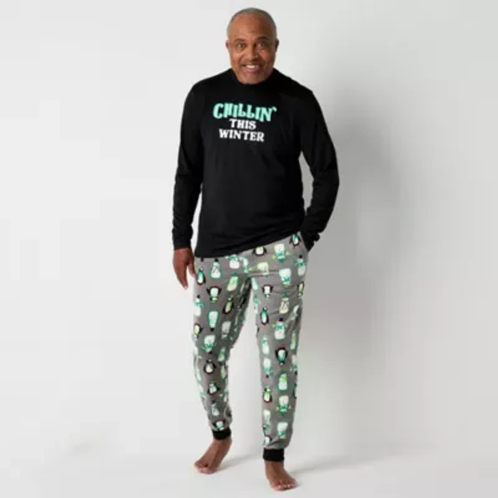 North Pole Trading Co. Mens Tall Microfleece Crew Neck Long Sleeve 2-pc. Matching Family Pant Pajama Set