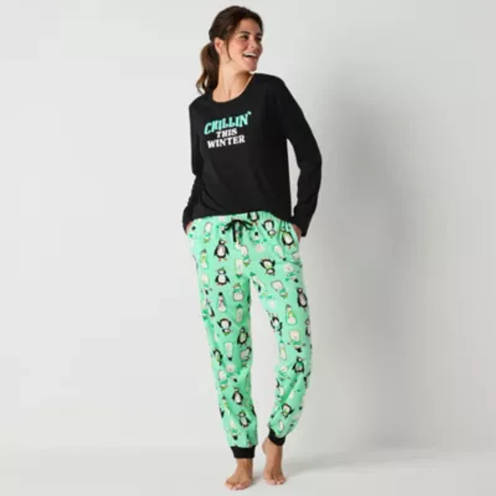 North Pole Trading Co. Womens Microfleece Crew Neck Long Sleeve 2-pc. Matching Family Pant Pajama Set