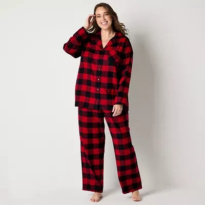 North Pole Trading Co. Womens Plus Flannel Long Sleeve 2-pc. Matching Family Pant Pajama Set