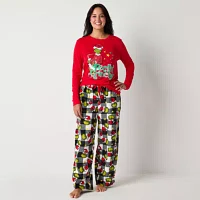 Womens Dr. Seuss Grinch Crew Neck Long Sleeve 2-pc. Matching Family Pant Pajama Set