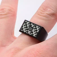 Mens Color-Enhanced Black Diamond-Accent Stainless Steel Ring