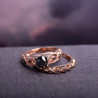 Midnight Black Diamond 1â…œ CT.T.W. Color-Enhanced 10K Rose Gold Bridal Ring Set