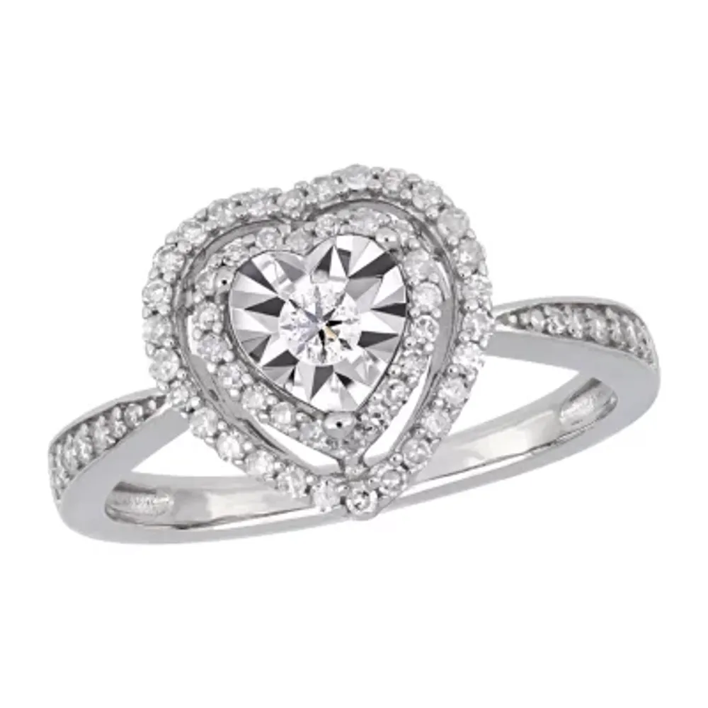 Womens 3/8 CT. T.W. Natural White Diamond Sterling Silver Heart Halo Engagement Ring
