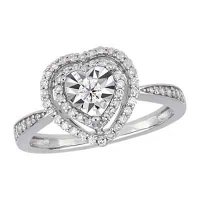 Womens 3/8 CT. T.W. Natural White Diamond Sterling Silver Heart Halo Engagement Ring