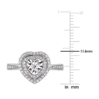 Womens 3/8 CT. T.W. Mined White Diamond Sterling Silver Heart Halo Engagement Ring